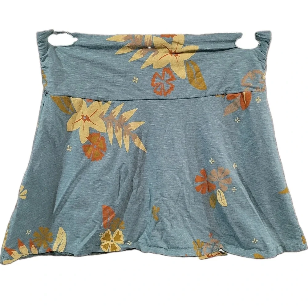 Toad & Co Chaka A-Line Skirt Sz M Muted Blue Floral Organic Cotton Blend Granola
